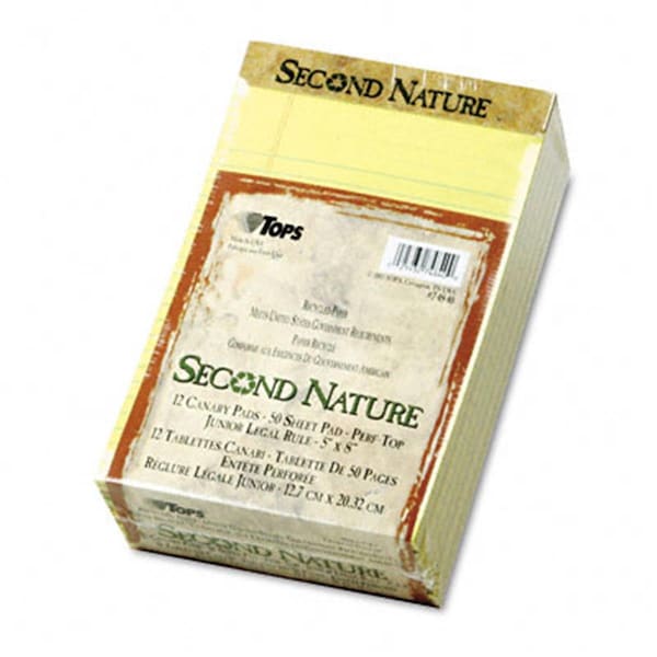 Tops Second Nature Recycled Pad Jr. Legal 5 x 8 Canary 12 50-Sheet Pads/pk TO33012 - main